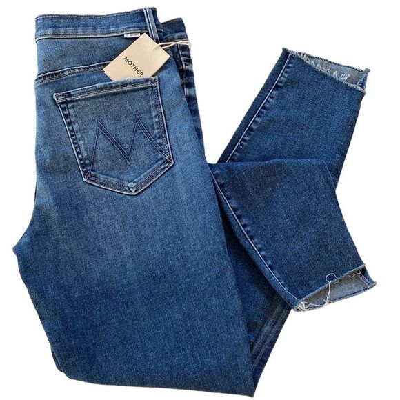 Mother The Stunner Zip Ankle Fray Jeans in Roughing It High-Rise Skinny Raw Hem - Picture 1 of 16